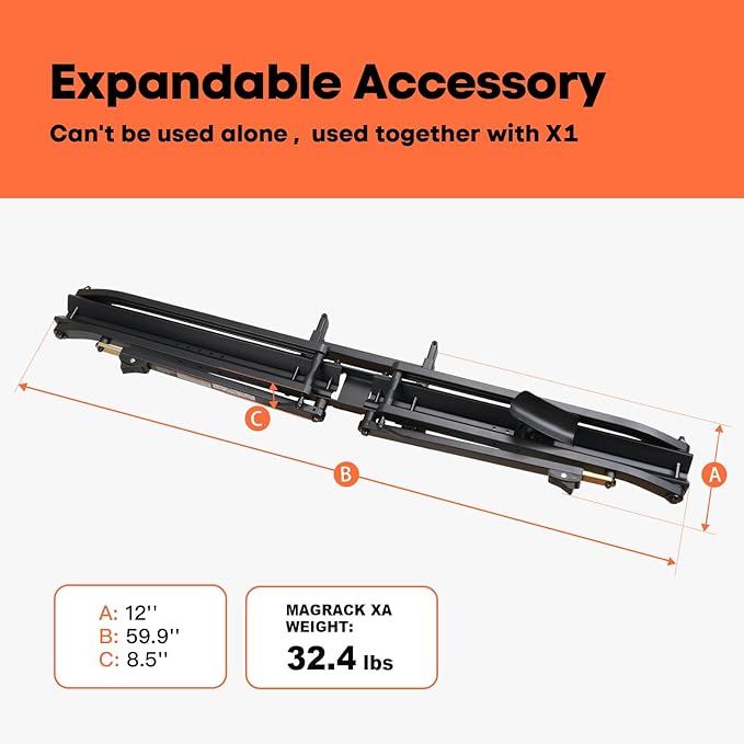 MagRack XA, Add-On MagRack X1, Expandable Hitch Bike Rack, Adding Extension for X1 Bike Rack