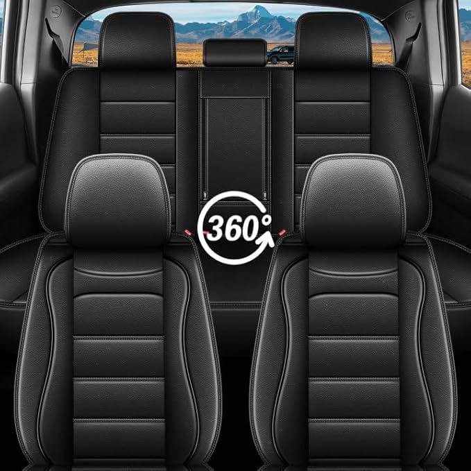 AOMSAZTO Ford Ranger Seat Covers: Full Set Custom Fit 2019 2020 2021 2022 2023 2024 2025 Ford Ranger XLT/XL/Lariat Waterproof Leather Seat Protector(5 Seats, Black)