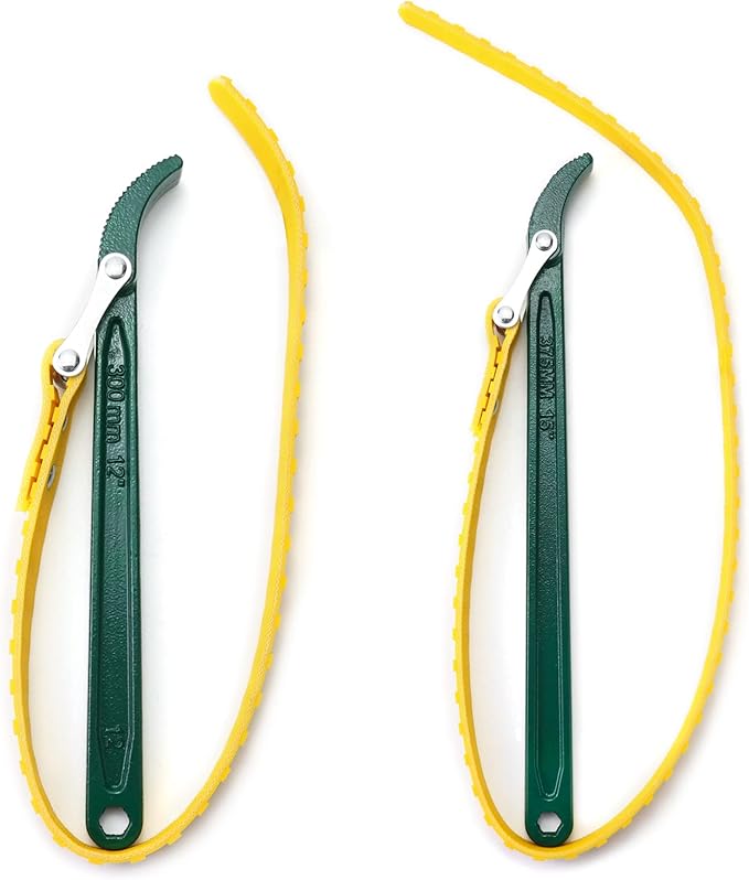 QWORK 15" + 12" Belt Strap Wrench, Multi-Purpose Adjustable Strap Oil Filter Strap Opener Wrench,with 35 7/16 inches Capacity Adjustable Strap, 2 Pack