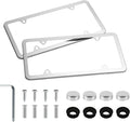 LivTee Chrome License Plate Frames, 4 Holes Stainless Steel License Plate Covers, 2PCS Car License Plate Holder, Automotive Accessories, Slim Design with Bolt and Gasket Cover for US Cars(Silver)