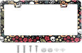 Halloween Ghost Skull Floral License Plate Frame Colorful Flowers Stainless Steel Steel License Plate Holder Auto Parts Decoration with Screws License Plate Holder 12x6 Inch Car Accessories