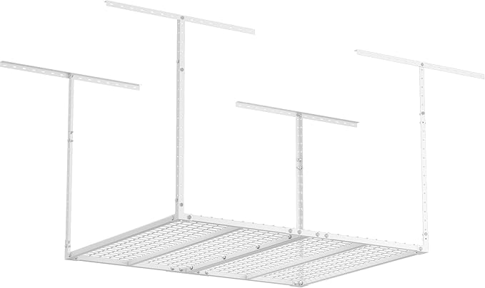 GIOTORENT 3x4FT Heavy Duty Overhead Garage Storage Rack - Adjustable Ceiling Shelving with 450lbs Weight Capacity, Metal Garage Organization System, White
