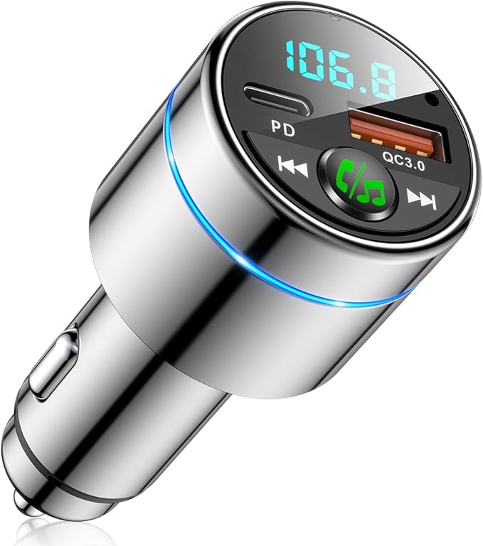 FM Transmitter for Car Bluetooth 5.3, All-Metal PD 20W & QC3.0 18W Fast Charger, Wireless FM Radio Car Kit Bluetooth Adapter, Noise Cancelling Hands-Free Call, Hi-Fi Music, Ring Light