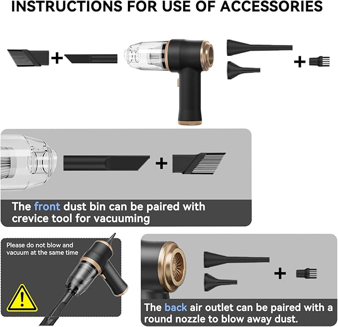 Mini Car Vacuum Portable Cordless Handheld Vacuum Cleaner and Air Duster 2 in 1 with Multi-Nozzles for Car, Computer, Sofa, Office, Pet, Home