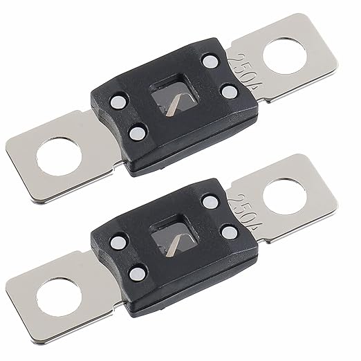 250A MEGA High Current Fuse - 250 Amp Bolt-on Fuse for Cars, Trucks, Construction Vehicles, Buses, Caravans (2 Pcs)
