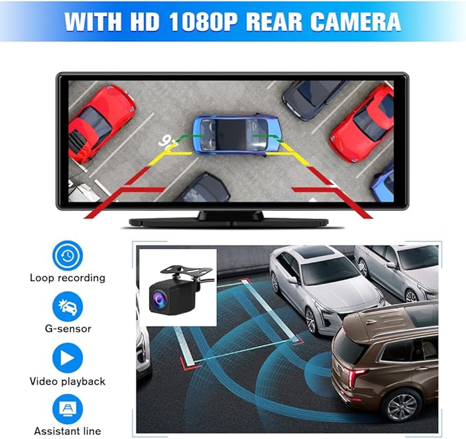 Portable Wireless CarPlay Screen for Car with 4K Dash Cam and 1080P Backup Camera, Car Stereo with 10.26”IPS Touch Screen, Support Carplay/Android Auto/GPS/Bluetooth/Mirror Link/AirPlay