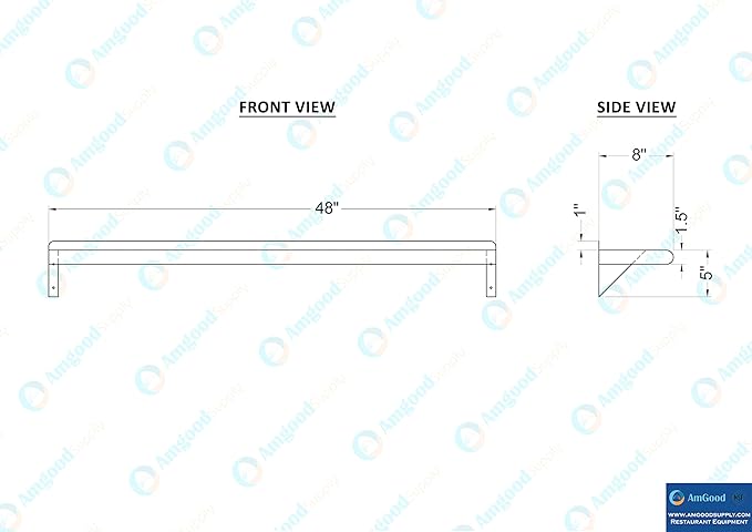 AmGood 48" Long X 8" Deep Stainless Steel Wall Shelf | NSF Certified | Appliance & Equipment Metal Shelving | Kitchen, Restaurant, Garage, Laundry, Utility Room