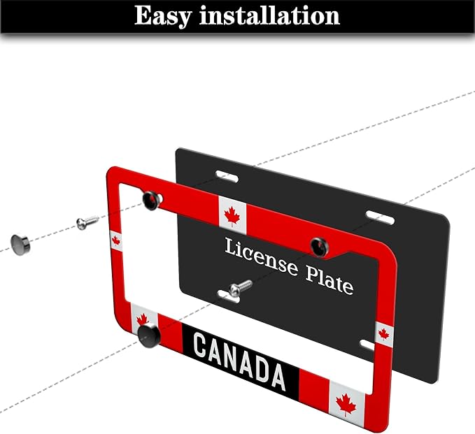 License Plate Covers Red, Black, White License Plate Frames Canada Flag Universal Aluminum Car Accessory 2 Pack with Screw Covers Set