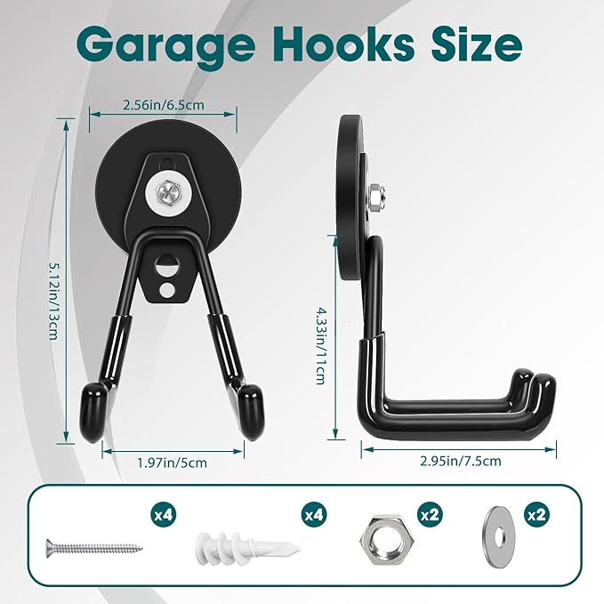 2 Pcs Storage Utility Magnets Hanging Hook with Anti-Slip Coating,Heavy Duty Strong Magnetic Garage Hooks, Magnetic Wreath Hanger for Metal Door Cabinet Pegboard Shelve Garden Tools(Black)
