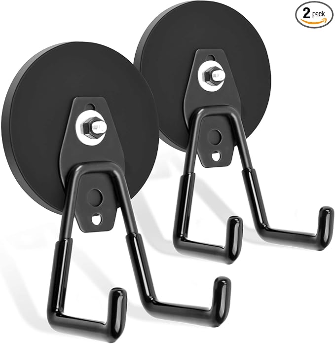 Magnetic Hooks Heavy Duty, 45 lbs Pulling 3.46" Strong Magnetic Hooks with Anti-Slip Coating, 2 Pcs Industrial Strength Utility Magnet Hooks, for Cordless Drills Hanging, Metal Cabinets, Tool Pegboard