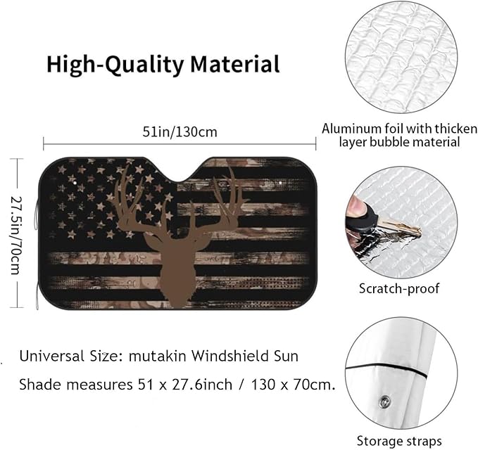 American Flag Camouflage Car Windshield Sunshade Front Window Sun Visor Protector Foldable Shield Cover for Truck SUV