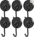 MIKEDE Magnetic Hooks, 110LB Heavy Duty Neodymium Black Magnet Hooks, Strong Swivel Magnetic Hooks Rust Proof for Indoor Outdoor Hangers Hanging, Fridge, Garage, Cruise, 6 Pack