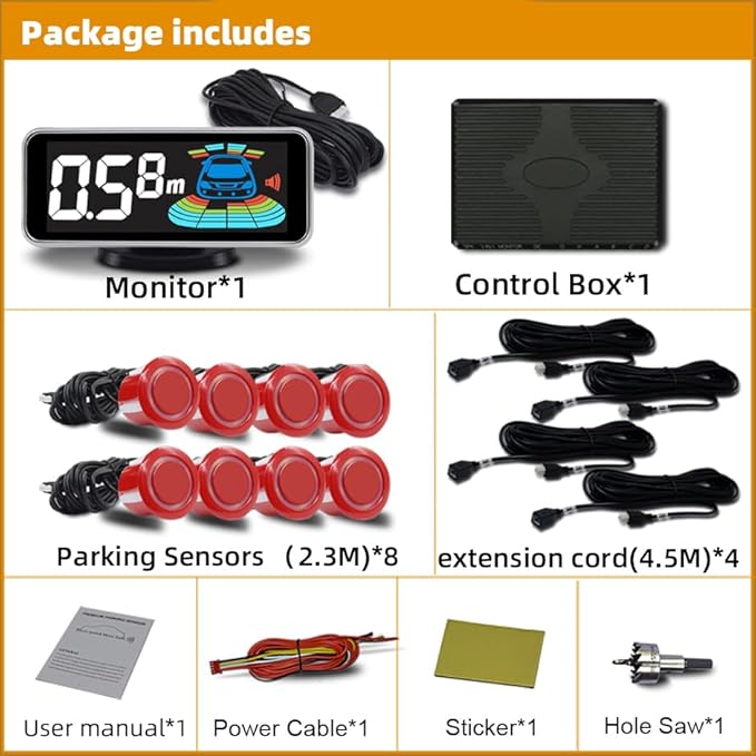 Car Parking Sensors Kit Reverse Parktronic System Auto Electronics Vehicle Backup Assistant Reverse 8 Sensor (Red)