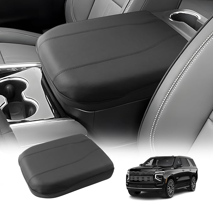 LUWU 2025 Suburban Tahoe Center Console Cover Compatible with 2025 Chevrolet Suburban Tahoe Accessories 2025 Chevy Suburban Tahoe Armrest Cover Armrest Console Cover (Thin Black)
