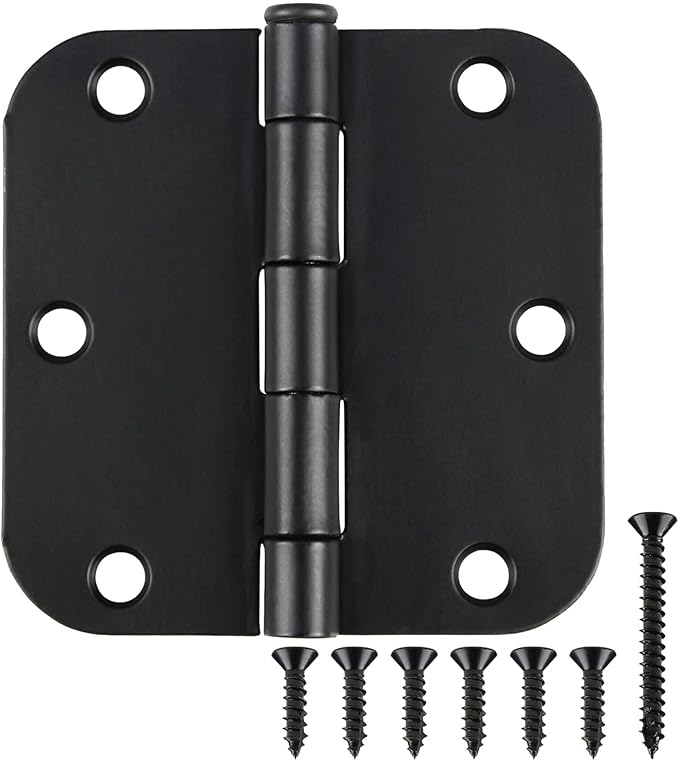 18 Pack Matte Black Door Hinges 3.5 x 3.5 Inch Interior 3 1/2 Inch Door Hinges for Doors Rounded 5/8" Radius Corners Flat Iron Hinge 3 ½"x 3 ½" Door Hardware Controls