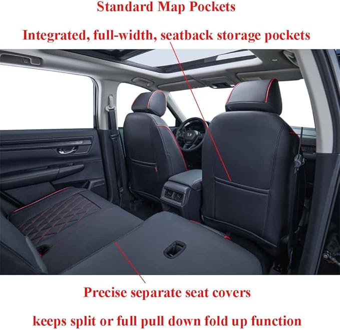 EKR Sportage Seat Covers Custom Fit for KIA Sportage Hybrid EX/SX Prestige & Plug-in Hybrid X-Line/X-Line Prestige 2023-2026 Leather Car Seat Cover Full Set-Faux Leather (Black with Red Piping)