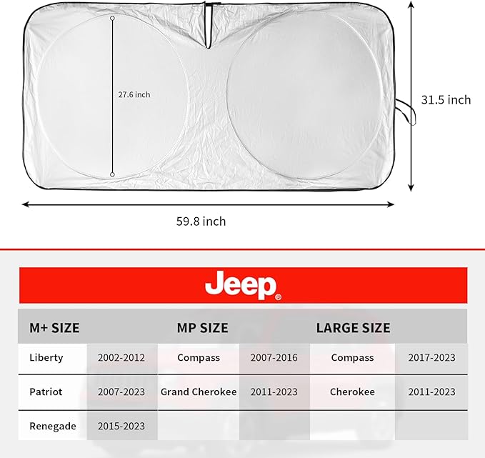 INSAUTO for Jeep Patriot Windshield Sun Shade for Jeep Renegade SUV 2015-2024 2025, Front Foldable Sunshade for 2017 Jeep Patriot SUV Car Sun Visor Cover Blocks UV Rays Keep Your Car Cooler