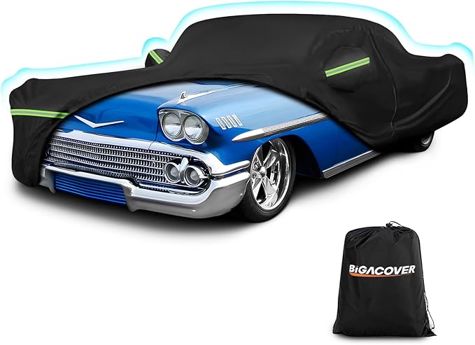 Waterproof Car Covers for Chevy Impala 2-Door/Bel Air/Biscayne 2/Sedan/Coupe 1958-1970,420D Oxford Cloth Sun Heat Protection Outdoor Covers with Driver Side Zipper Windproof Heavy Duty All Weather