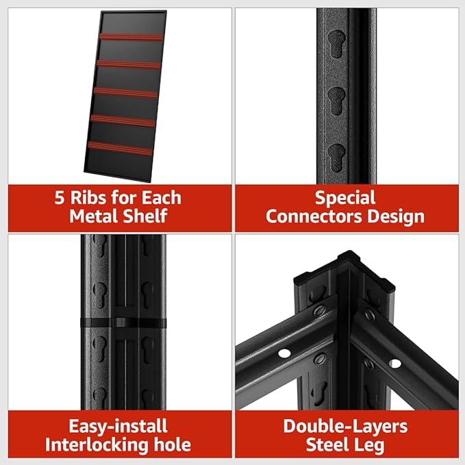 6 Tier Metal Shelving Unit 84" H x 55.12" W x 24" D, 3600LBS Adjustable Storage Shelves, Heavy Duty Garage Shelves for Warehouse, Basement, Kitchen, Pantry, Living Room, Black