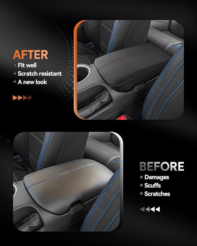 CDEFG for Ford Mustang 2024-2025 Center Console Cover Armrest Box Cover for Mustang 2024 2025 Accessories Console Arm Rest Protector Thickened Orange Line