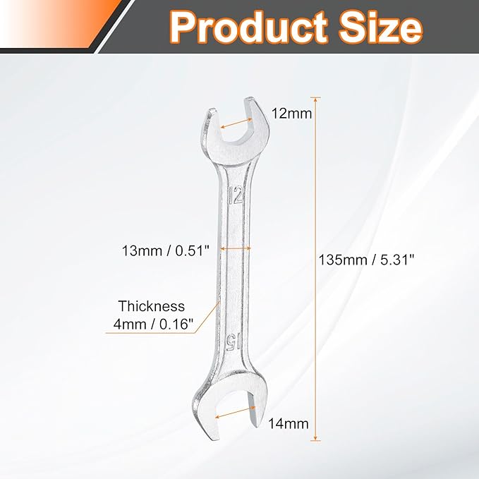 HARFINGTON Double Open End Wrench 12mm x 15mm Metric 15 Degree Offset Angle Small Flat Head Wrench Galvanizing Open Ended Spanner for Automotive Repair Furniture Assembly