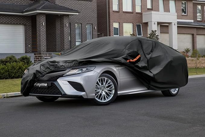 Kayme 7 Layers Car Cover Custom Fit for Toyota Camry Sedan/Solara (1996-2025) Waterproof All Weather for Automobiles, Outdoor Full Cover Rain Sun UV Protection with Zipper Cotton/Black