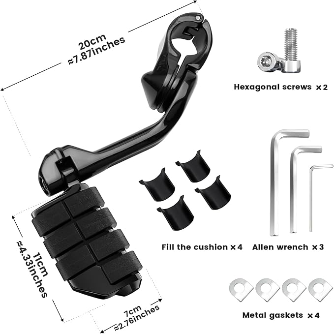 1.25" Highway Pegs Long Angled Pegs Adjustable for Harley Davidson Touring Road King Road Glide Street Glide Electra Glide Dyna Sportster Softail 1 1/4" Engine Guard Foot Peg, Black