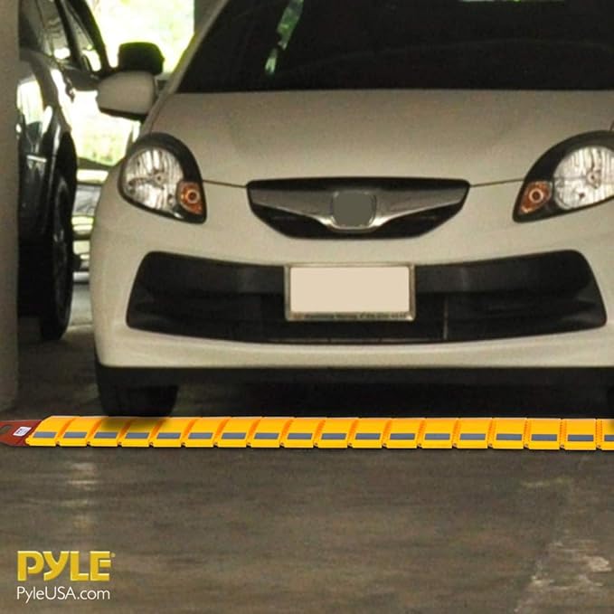 Pyle Portable Vehicle Traffic Speed Bump - 9.8' ft Heavy Duty Reflective Plastic Humps, Car Truck Automotive Vehicles Speed Bumps for Asphalt Concrete Gravel Garage Driveway Roads Parking Lot - PSPD16