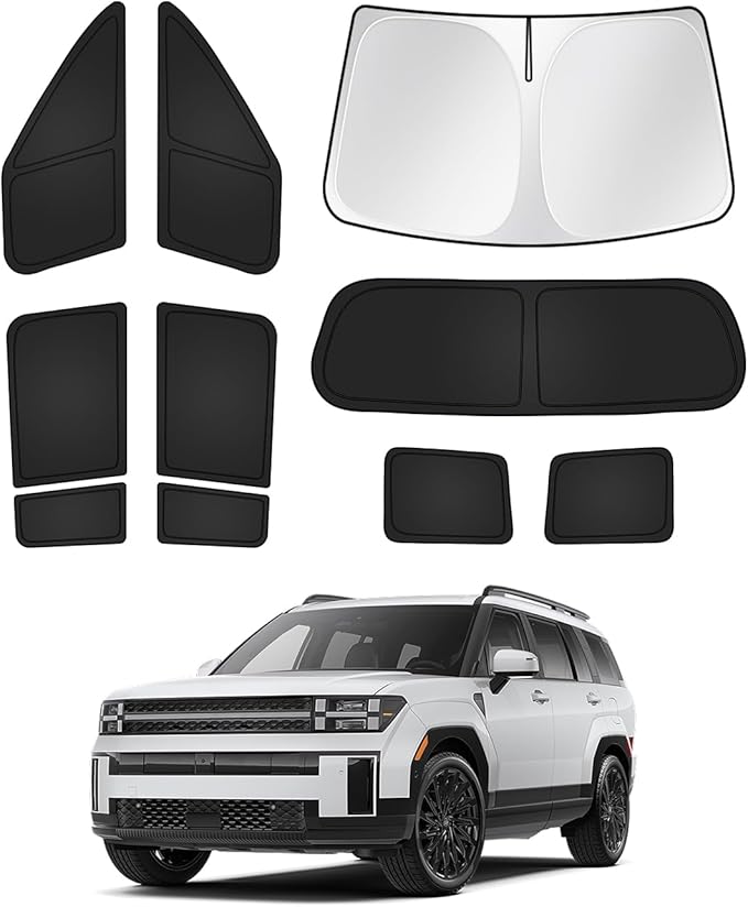 Sunshades for Hyundai Santa Fe 2024 2025 2026 Accessories Windshield Sun Shade Side Rear Window Shade Cover Sun Visor Shield Privacy Protection Keep Vehicle Cool Black 10PCS