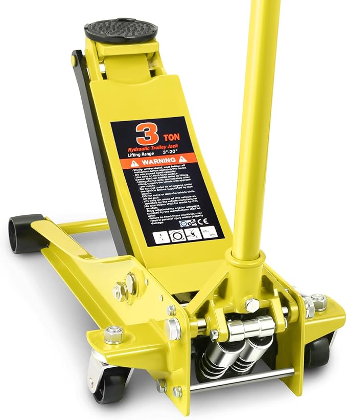 DNA MOTORING Low Profile Hydraulic Trolley Service/Floor Jack, 3 Ton (6000 lbs) Capacity Heavy Duty Hydraulic Car Jack, Lifting Range 3"-20", Yellow, TOOLS-00475-YL