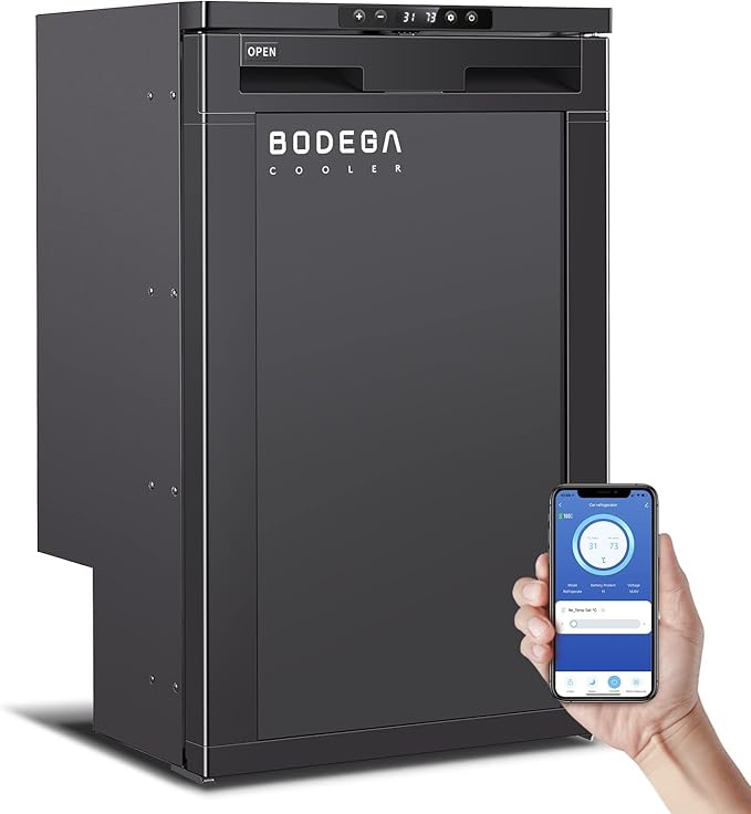 BODEGACOOLER 12 Volt Refrigerator, 83L RV Refrigerator APP Control, RV Fridge and Freezer, Travel Compressor Cooler with Lock, (-4℉-46℉) Car Fridge for Truck, RV, Camping, Boat -12/24V DC, Black