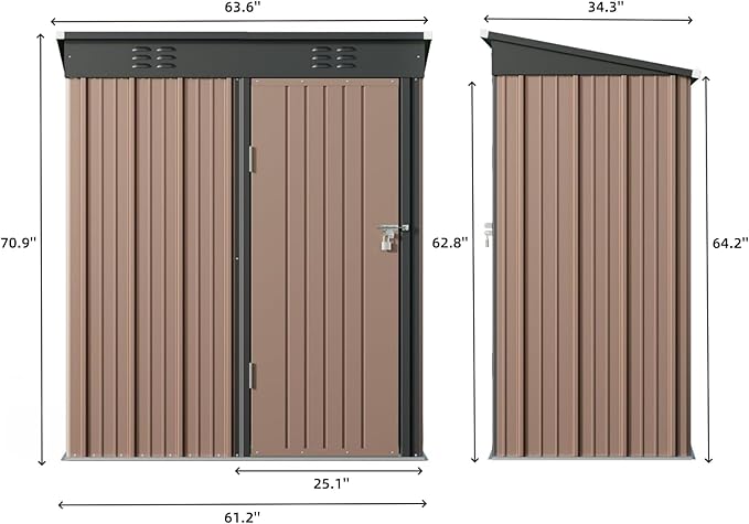 Bealife Outdoor Storage Shed Clearance, Metal Outdoor Storage Cabinet, Waterproof Tool Shed, Lockable Backyard Sheds for Garden, Patio and Lawn (Brown, 5' x 3')