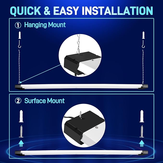 hykolity 4 Pack 4FT LED Shop Light, Linkable Utility Shop Lights, 42W, 5000K Daylight White Shop Light for Garages, Workshops,Hanging or FlushMount, Power Cord with Pull Chain Switch, Balck, ETL