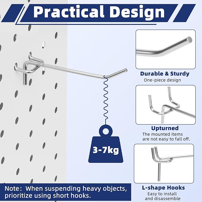 100 Pack Pegboard Hooks Set, 4 Inch Stainless Steel Pegboard Hooks Bulk Fit 1/8" Pegboard for Wall Shelving Display Hanging Tools Accessories Hanging Holders for Storage Craft Room Kitchen Store