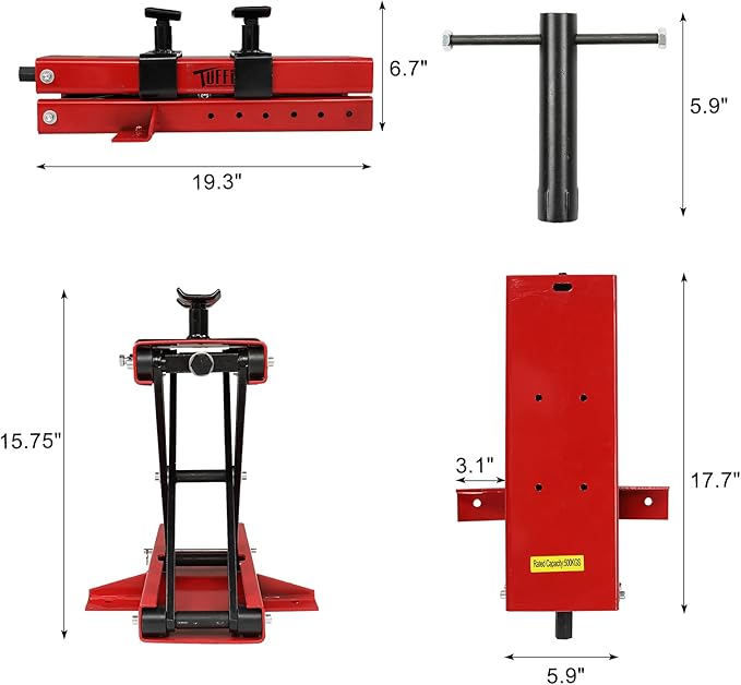 TUFFIOM 1100LBS Motorcycle Scissor Lift Jack, Height Adjustable with Safety Pin & Support Saddles, Foldable Motorcycle Center Stand for Dirt Bike ATV, Red