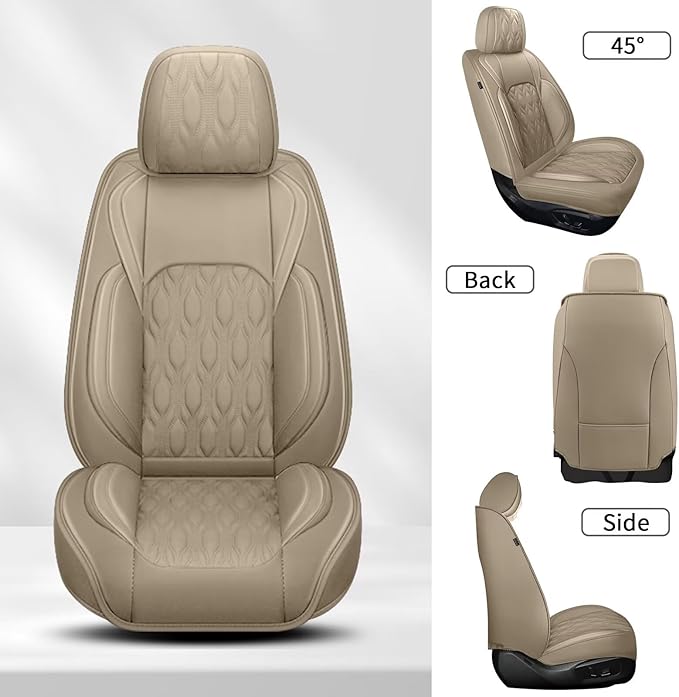 Car Seat Covers Fit for Toyota Camry 2012-2025: Full Set 5 Seats Faux Leather Automotive Seat Covers Waterproof Business Vehicle Seat Cushion Protector （5 Seat, Beige）