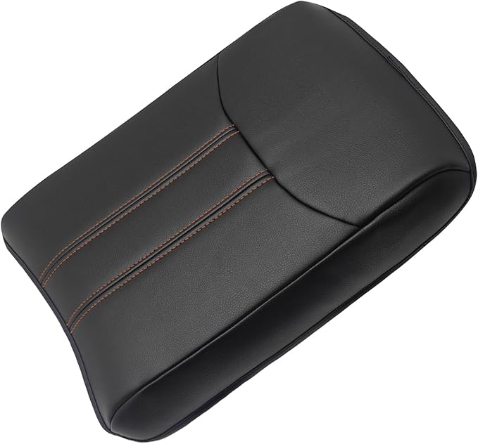 Muslogy Center Console Cover Compatible with Honda Pilot 2023 2024 2025, 2024-2026 Ridgeline/Passport Accessories Armrest Pad Lid Cushion Console Protector Vegan Leather Extra Soft(Black/Orange Trim)