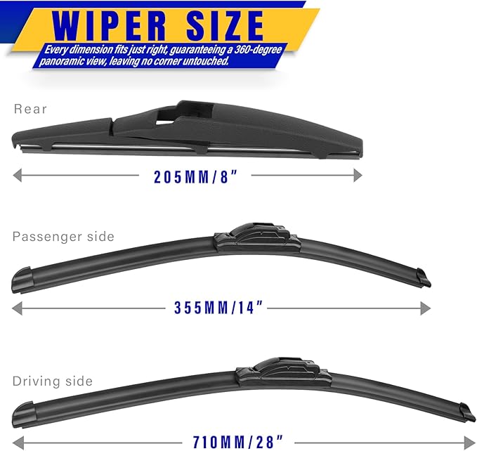 3 wipers Replacement for 2012-2019 Toyota Prius C, Windshield Wiper Blades Original Equipment Replacement - 28"/14"/8" (Set of 3) U/J HOOK