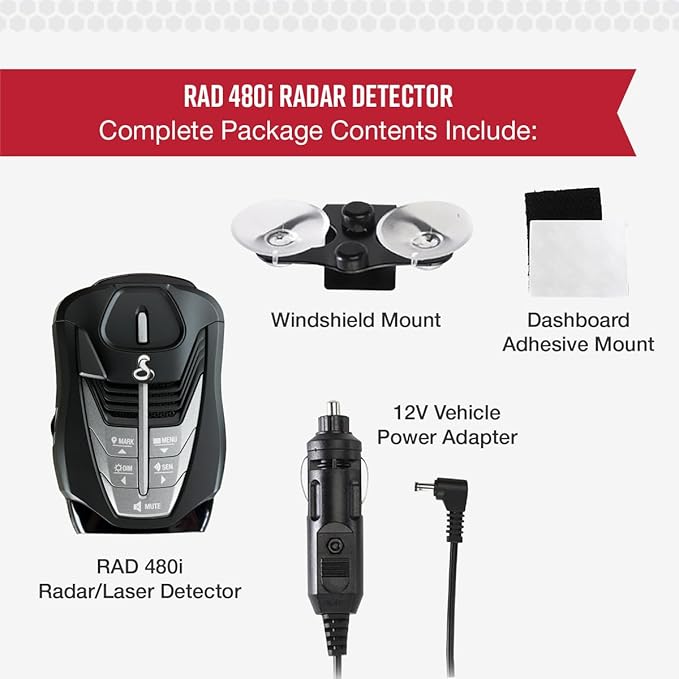 Cobra RAD 480i Laser Radar Detector – Long Range Detection, Bluetooth, Apple CarPlay and Android Auto Compatible, LaserEye Front and Rear Detection, Digital Signal Processing, Black