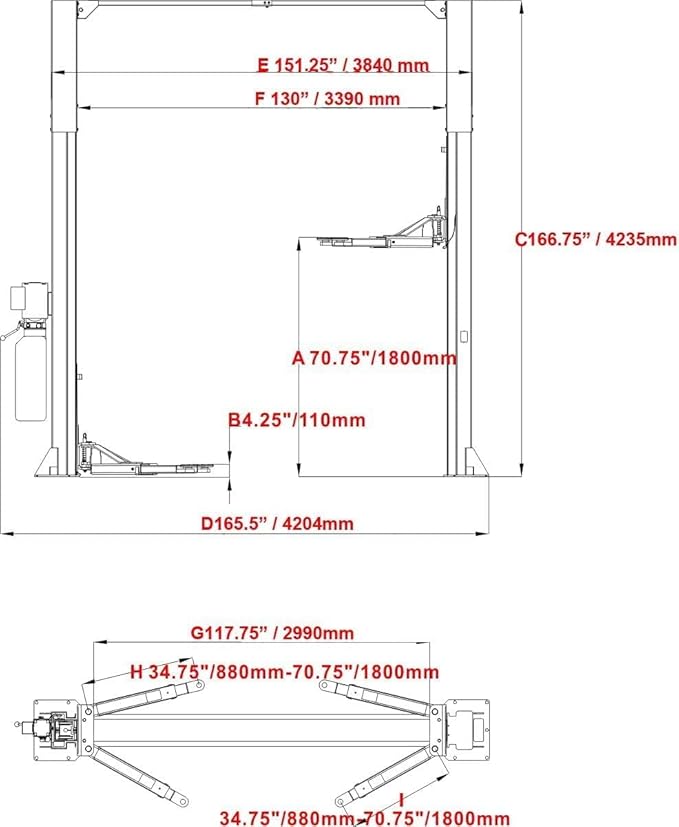 12000lbs 167inchs 2 Post Car Lift Extra Height Auto Truck Hoist Two/2 Post Lift Auto Lifts for Home Garage Shop (120)