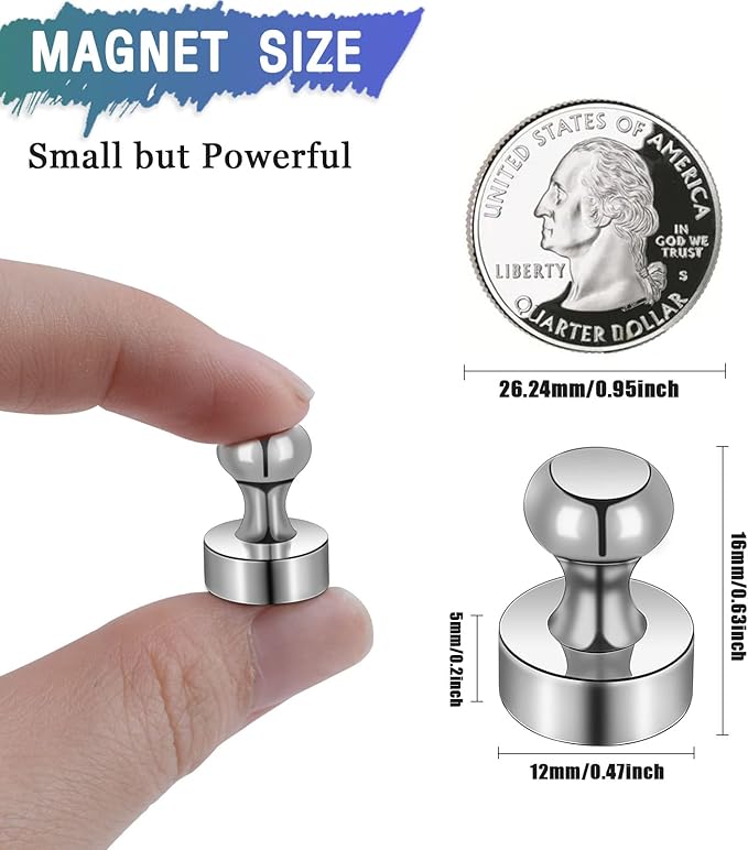 100 Pack Neodymium Fridge Magnets, Small Strong Magnets for Whiteboard, Push Pin Magnet, Refrigerator Magnets for Office, Kitchen, Adults, Home