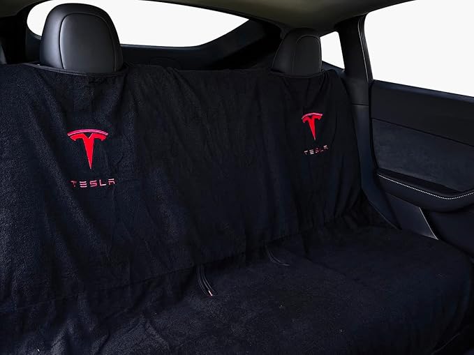 Compatible with Tesla Model Y/3 Premium Towel Car Rear Seat Cover - Breathable & Waterproof - Machine Washable, Seat Protector for Dog, Pets, Sweat from The Gym (Black)