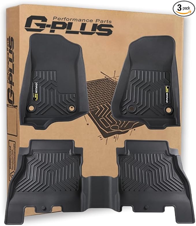 G-PLUS Floor Mats 3PCS Fit for Jeep Wrangler JL 2018-2025 Unlimited 4-Door Only (Not Fit for JK or 4XE), All Weather TPE Custom Fit Heavy Duty Floor Liners 1st & 2nd Row, Black