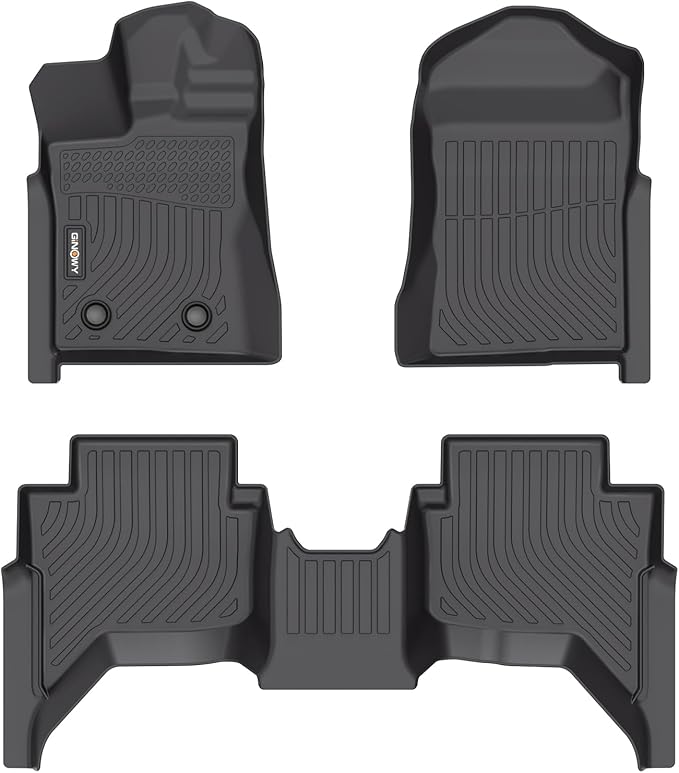 GINOWY-Floor Mats for Ford Ranger Supercrew 2024-2025, TPE All Weather Ranger Car Floor Mats, Custom Fit Non-Slip Waterproof Ranger Floor Liners Accessories Black
