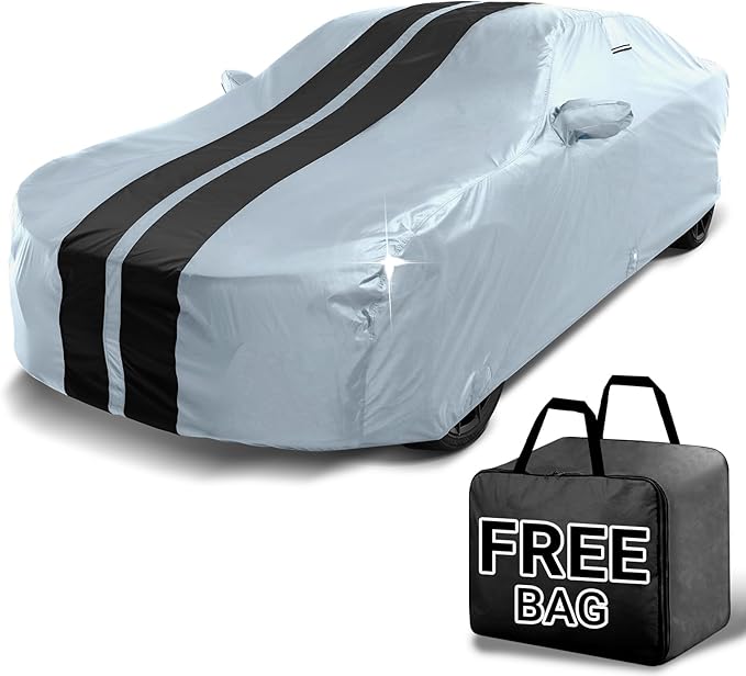 iCarCover Custom Car Cover for Buick Somerset (1985-1988) Waterproof All-Weather Rain Snow UV Sun Protector Full Exterior Indoor Outdoor Car Cover (Stripe - Gray/Black)