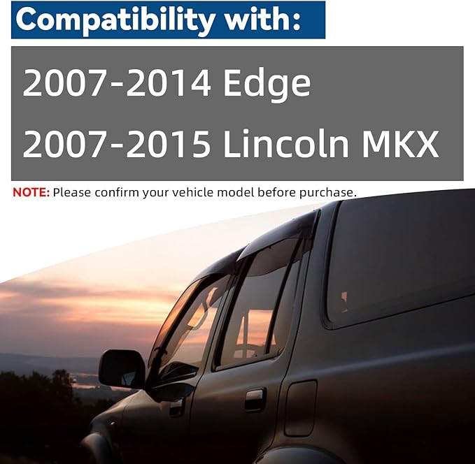 4pcs Front+Rear Smoke Sun/Rain Guard Outside Mount Tape-On Window Visors Compatible with 07-14 Edge 07-15 MKX