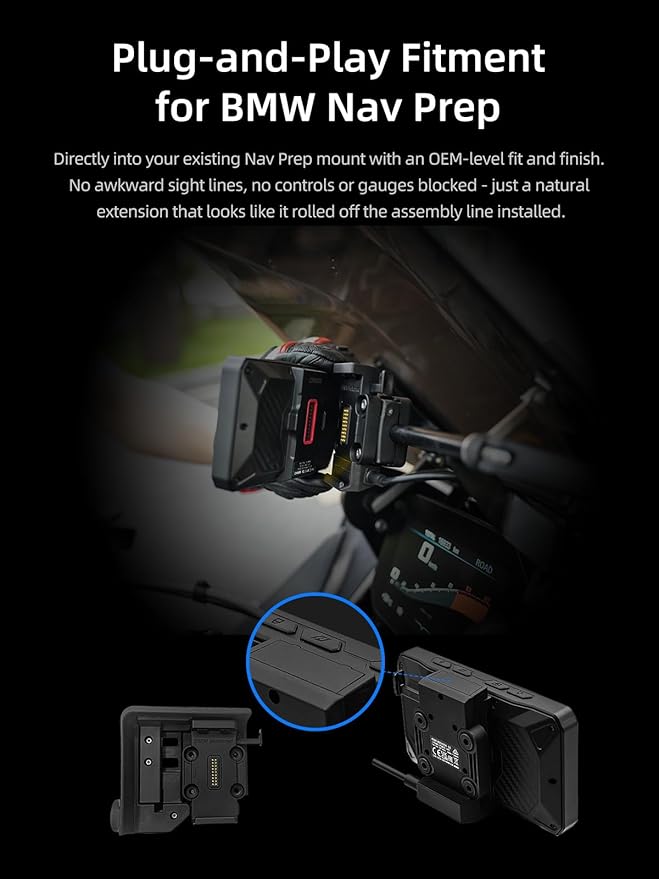AIO-5 Play for BMW Motorcycles, 3-Pin Interface, Plug-and-Play Smart Display with CarPlay & Android Auto, 60FPS Mode, IP68 Waterproof, Built-in GPS, Anti-Theft Alarm, Data Reading