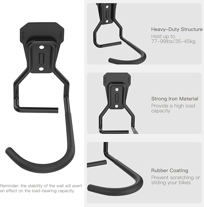 Bike Wall Mount with Fixed Hook, [4 Pack] Heavy Duty Bike Storage Rack, Bike Rack Vertical Stand for Garage - Easily Hang/Detach - with Screws Iron Bike Hanger Brackets