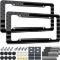 Black American Flag License Plate Frame- Front Rear Patriotic USA ‌Car Tag Frames, 2 Pack 4 Hole Subdued 3D Embossed Stars and Stripes Plastic Holder with Mounting Hardware Kit
