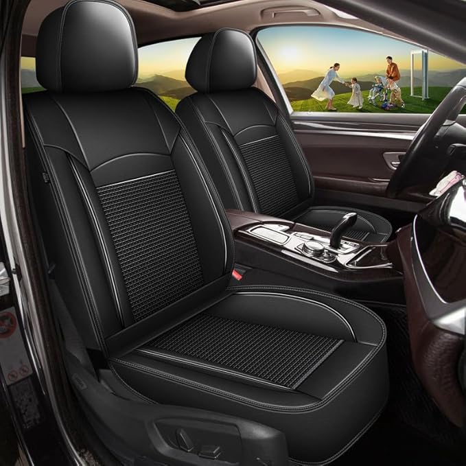 Seat Covers for Toyota Camry 2012-2023 2024 Full Set 5 Seats - Leather Ice Silk Car Seat Covers Protector Breathable (Black)